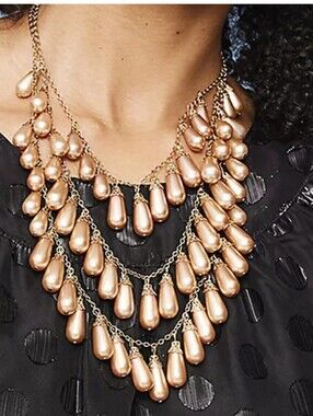 NWT Isaac Mizrahi Live! Layered Champagne Faux Pearl Necklace, 16.5"